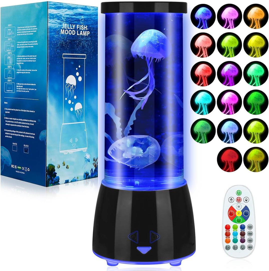 Jellyfish Lamp 17 Color Changing with 4 Modes, Electric Jellyfish LED Mood Lamp Tank Table Night Light Home Decor for Relax, Christmas Birthdays Gifts for Girls Kids Women (Black)