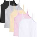 Auranso Girls Undershirts 5 Pack Toddler Camisole Cotton Adjustable Straps Sleeveless Cami Dance Tank Tops for Girls (9-10 Years, Black-grey-nude-pink-white)