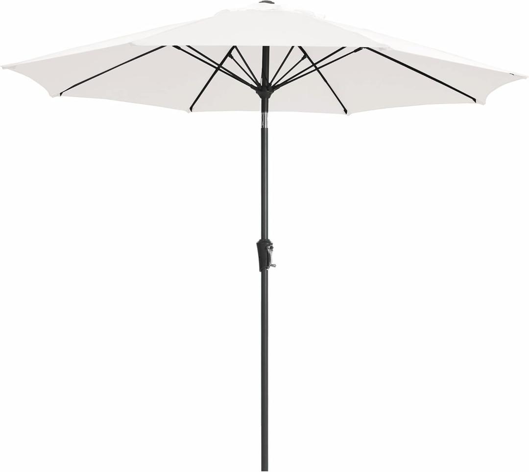 JEAREY 9FT Outdoor Patio Umbrella,Market Table Umbrella with 8 Fiberglass Ribs, Pool Umbrella with Tilt and Crank, UV Protection Lightweight & Wind-Resistant for Lawn, Garden, Deck and Backyard, Cream White