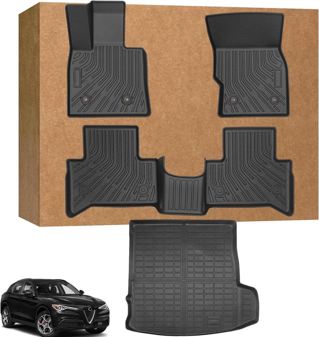 Floor Mats for Alfa Romeo Stelvio & Stelvio Quadrifoglio 2018-2025, 2 Row Floor Mats & Cargo Mat(with Subwoofer), Waterproof, TPE, Stelvio Mats Accessories for Man Woman