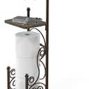 Simple Houseware English Style Bathroom Toilet Tissue Roll Holder Stand with Shelf, Bronze (Wood Shelf - 29.2''H)