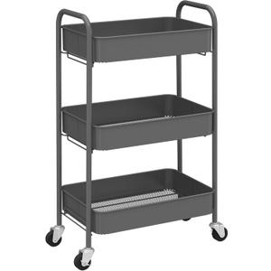 CAXXA 3-Tier Rolling Metal Storage Organizer - Mobile Utility Cart with Caster Wheels, Gray