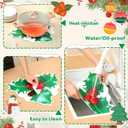 Remerry 6 Pcs Christmas Placemats Leather Triple Leaf Holly Berries Place Mats Washable Non-Slip Seasonal Winter Table Mats for Christmas Decoration Kitchen Dining Table Holiday Party