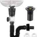 iFealClear Bathroom Sink Drain Kit, Flexible P-Trap Drain Pipe with Pop Up Stopper, Expandable Bathroom Sink Pipe Replacement with 2 Adapters, Fits 1-1/4'', 1-1/2'', 2" Holes, Hair Catcher, Black