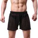 Linemoon Men's Mesh Shorts Sexy Lounge Hollow Boxer Underwear (Large, Black)