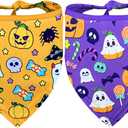 Halloween Dog Bandanas 2 Pack Multiple Adorable Halloween-Themed Patterns, Durable Fabric Halloween Pet Scarf, Suitable for Small, Medium, and Large Breed Dog' Halloween Party Dog Bandana