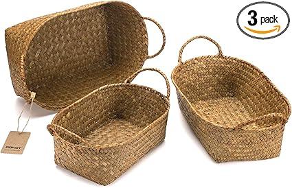 DOKOT Woven Rattan Baskets - Set of 3, Perfect for Kitchen Storage and Organizing Fruits