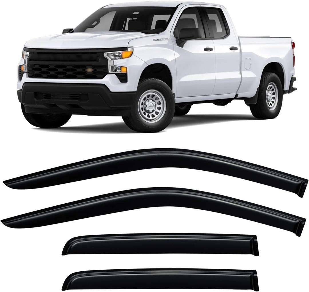 Window Rain Guards for 2019-2026 Chevy Silverado/GMC Sierra 1500 Double Cab, Window Vent Wind Visors Shades Deflectors for 20-26 Silverado/Sierra 2500HD 3500HD