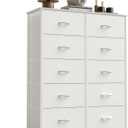 Sweetcrispy White Dresser for Bedroom, 10 Drawer Tall Dresser, Fabric Storage Tower with Bins, Chest Organizer Unit for Bedroom Closet, Hallway, Steel Frame Wood Top, Easy Pull Handle, 11.8"D x 31"W x 45"H