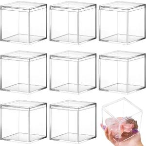 Blulu 8 Pcs Clear Acrylic Box with Lid Plastic Jewelry Mini Storage Box Mini Cube Containers for Candy and Tiny Jewelry Easter Party Favor(4.72 x 4.72 x 4.72 Inch,Classic Style)