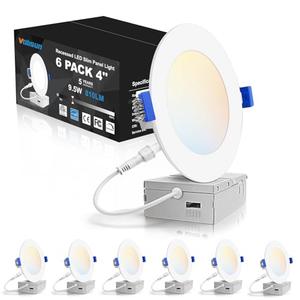 VOLISUN 6 Pack 4 inch Recessed Lighting, 5CCT Ultra-Thin LED Recessed Light with Junction Box, 2700K-5000K Selectable, 810Lumen Dimmable Canless Wafer Downlight, LED Ceiling Light ETL Certificated