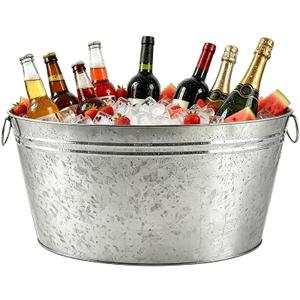 OBTANIM 2 Pack Large 6 Gallon Galvanized Ice Buckets Metal Champagne Drink Cooler Ice Beverage Tub with Carry Handles for Beer Wine Bar Home Pool Parties Cooling Supplies (Silvery)