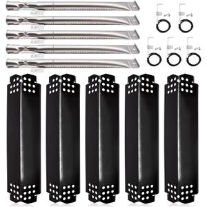 Hiorucet Grill Replacement Parts for Nexgrill 5 Burner 720-0888, 720-0888N, Nexgrill 720-0830H, 720-0864 Models, 5-Pack Porcelain Steel Heat Shields, Burner Tubes and Grill Igniters for Members Mark. (5 Burner Porcelain Steel)