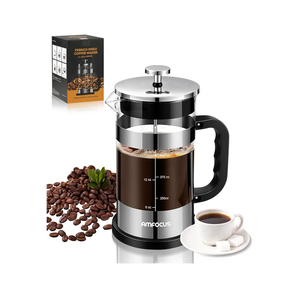French Press Coffee Maker - 21OZ Classic Glass Coffee Press, Heat-resistant Borosilicate Glass Coffee Pot with 4-Level Disassemble Filters, Portable Cold Brew Coffee Maker for Travel Home Gift(Sliver)