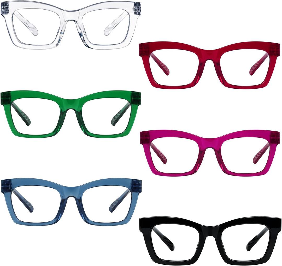 6 Pack Metalless Screwless Reading Glasses Spring Hinges Oprah Style Readers for Women +1.75 (Mix Color)