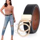 JASGOOD Women Leather Belt,Reversible Belt,Leather Waist Belt for Jeans Dress with Gold Double O Ring Rotate Buckle (Length 37":Fit Size 28"-32")