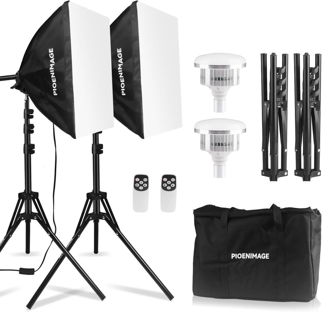 Softbox Lighting Kit, Soft box Photography Lighting Set with 17x17in Softbox, Folding Lighting Tripod, 85W 2700-6500K LED Bulb, Remote, Studio Lights for Photography, Video Recording, 2Sets
