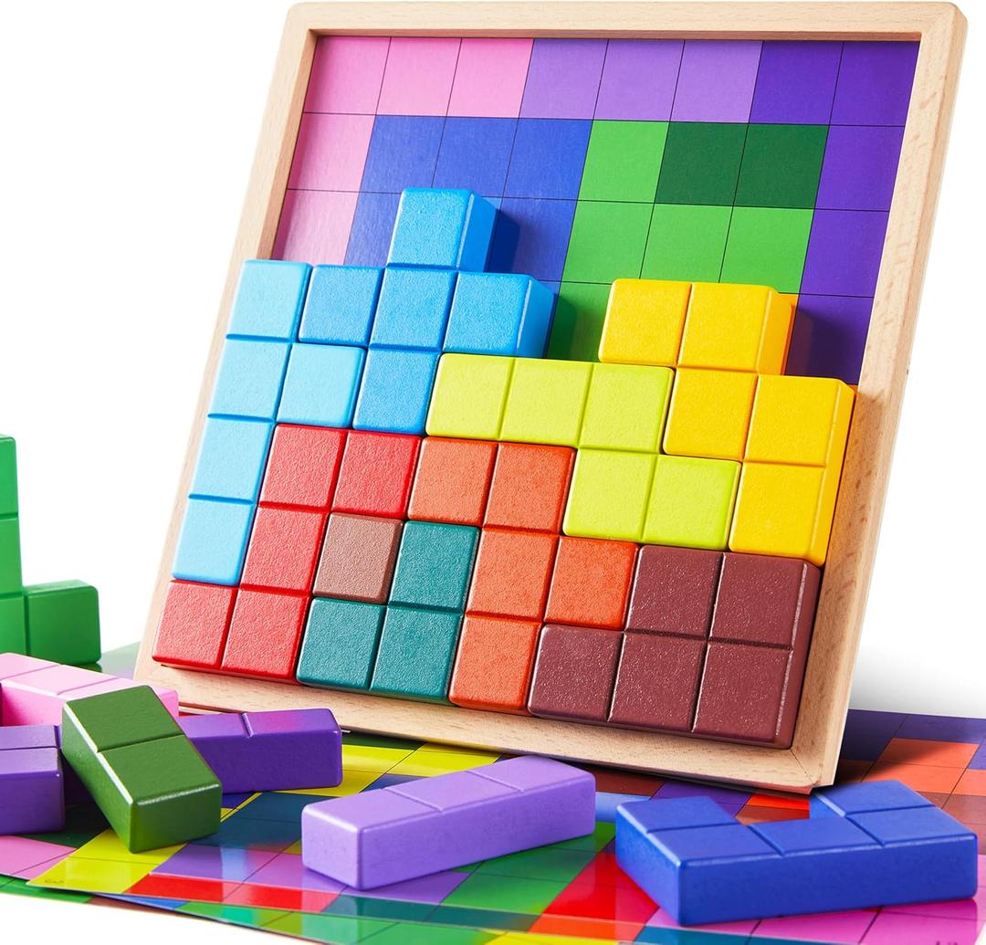 Dementia Products for Elderly, 15 Wooden Tiles Matching Game Activities for Seniors, Easy Memory Games for Alzheimer's, Cognitive Craft Gifts, Large Brain Puzzle Pattern Blocks for Elderly