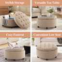 COLAMY Fabric Round Storage Ottoman with Reversible Tray Lid – Multi-Functional Footrest, Hidden Storage, Sturdy & Stylish Small Coffee Table for Living Room, Bedroom, or Entryway(Camel)