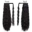 Long Corn Wave Ponytail Extension Magic Paste Heat Resistant Wavy Synthetic Wrap Around Ponytail Black Hairpiece for Women (22 Inch, 22 Inch-Black)
