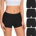 Migbean Boy Shorts Underwear for Women Cotton Panties Mid Waisted Boxer Briefs Breathable Underwear Multipack 4 Pack (Large, Black)