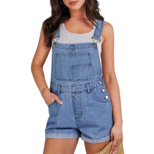 ANRABESS Overalls for Women Denim Shorts Overalls 2026 Summer Casual Loose Fit Adjustable Rompers Jean jumpsuit Bib Shortalls (Blue, XS)
