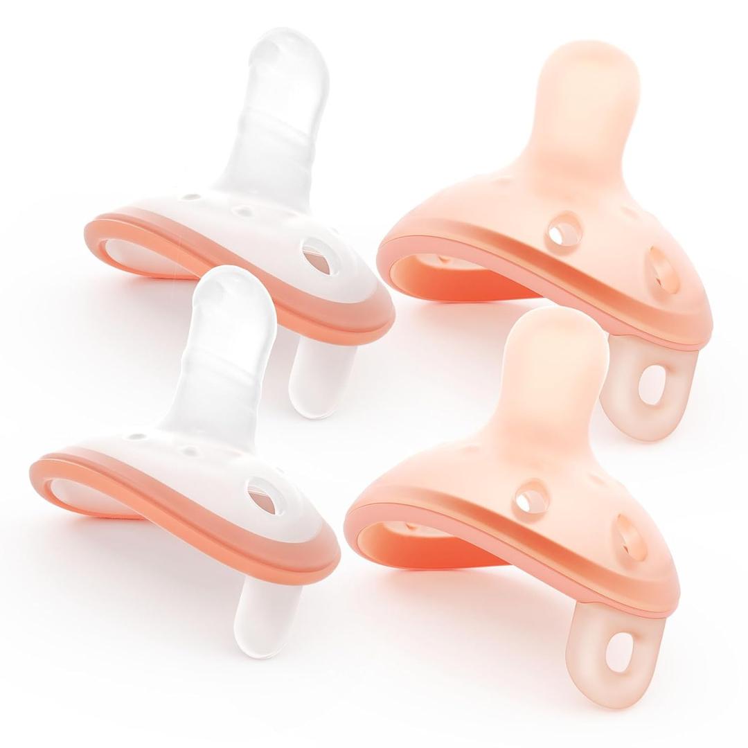 Garkoko 4-Pack Baby Pacifiers 0-6 Months, Breast-Like & Thumb Shape Soft Silicone Newborn Pacifier, Breathable & Easy to Clean, Mimics Breast Feel to Prevent Nipple Confusion, BPA-Free