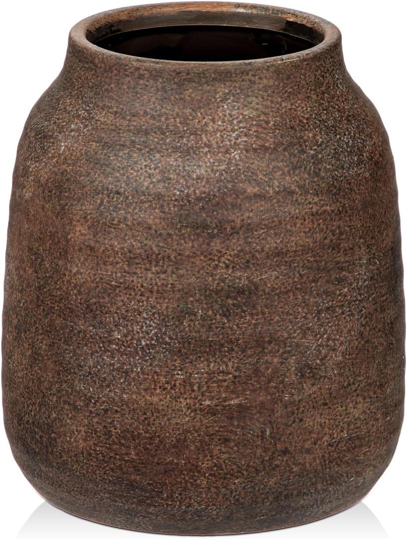 Briful Ceramic Flowers Vase Home Decor, Kitchen Dining Farmhouse Table Vases, Rustic Vintage Living Room Bathroom Bedroom Decorations for Office Coffee Desk Fireplace Shelf Mantel (8.3 Tall, Brown)