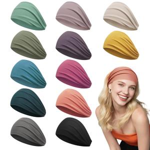 Head Bands for Women's Hair, Wide Headbands for Women Non-slip, Fabric Nurse Headbands for Women, Elastic Workout Hair Bands, 12 Solid Colors