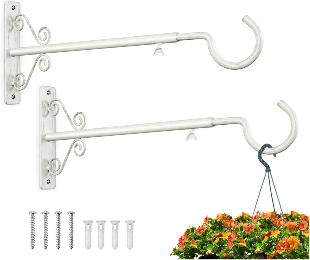 BOLITE Bird Feeder Hanger(16 to 24 Inch), Adjustable Hanging Plant Bracket, Wall Hooks for Hanging Bird Feeders, Planters, Lanterns, Wind Chimes, String Lights, 2 Pack, White