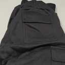 QINSEN Baggy Medium Waist Elastic Sweatpants for Womens Casual Long Fleece Cargo Pants with Pockets (Small, Black)