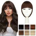 FeidyLong Bangs Hair Clip Extensions French Bangs Natural Thick Curved Fringe with Long Temples Clip-in Straight Hairpiece for Women(French bangs, medium brown)