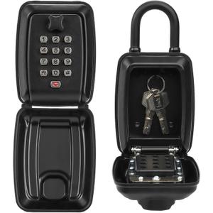 Key Lock Box for Outside, Waterproof Key Lockbox with 12-Digit Push Button Combination and Removable Shackle, Resettable Code Key Safe Storage Box for Door Handle, House, Retail Store, Garage Key Lock Box for Outside, Waterproof Key Lockbox with 12-Digit Push Button Combination and Removable Shackle, Resettable Code Key Safe Storage Box for Door Handle, House, Retail Store, Garage