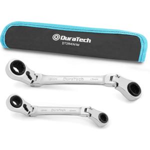 DURATECH 4-in-1 Flex-Head Reversible Ratcheting Box Wrench Set, Metric, 2-Piece, 8mm to 19mm, 12 Point, CR-V Steel, with Rolling Pouch