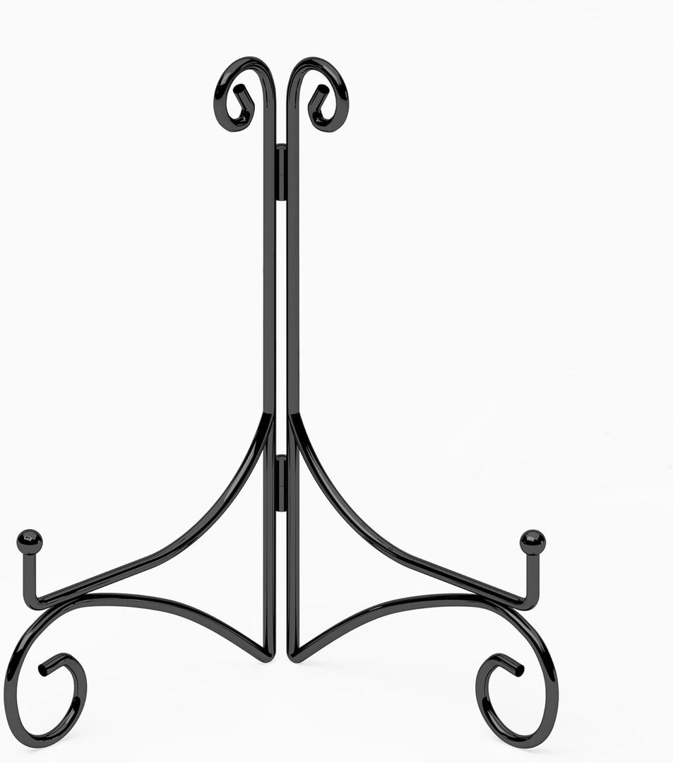 Iron Plate Stand for Display with Folding Design, Picture Stands for Tables, 12 Inch Large Easels for Displaying for Book, Art Piece, Photo and Platter, 12 Black