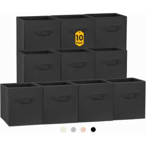 Criusia Storage Cubes, 11 Inch Clothes Storage Bins for Shelves Closet (10 Pack), Fabric Collapsible Storage Bins with Dual Handles, Cubby Storage Baskets Boxes, College Dorm Room Essentials (Black)