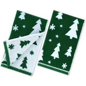 Tudomro 2 Pcs Christmas Hand Towels Christmas Green Tree Bathroom Winter Decorative Towels 100% Cotton Thick Jacquard Weave Bath Decor Holiday Bathroom Decor for Kitchen Xmas Gifts