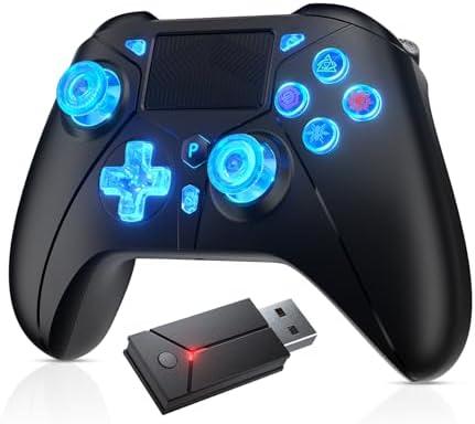 Dinosoo RGB Wireless Controller for PS5 with LED Light, Compatible with Playstation 5|Playstation 4|PC, Supports Remap and Adjustable Turbo, Controller Full Functions Support, with 2.4g Adapter