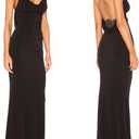 Capuffy Women Drape Neck Formal Maxi Dresses Lace Backless Cocktail Party Dress Spaghetti Straps Mermaid Evening Gown 221 (Medium, Black)