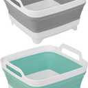 2 Pack Dishpan for Washing Dishes, 2.4Gal/9L Wash Basin with Draining Plug Carry Handles, Collapsible Bucket for Cleaning, Portable Sink, Foldable Plastic Tub (Green and Grey)