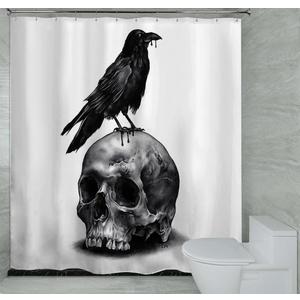 Halloween Skull Raven Shower Curtain with Hooks, Horror Scary Skeleton Hallowmas Bathroom Art Decor Bathtub Black and White Shower Curtains 60" x 72" Halloween Skull Raven Shower Curtain with Hooks, Horror Scary Skeleton Hallowmas Bathroom Art Decor Bathtub Black and White Shower Curtains 60" x 72"