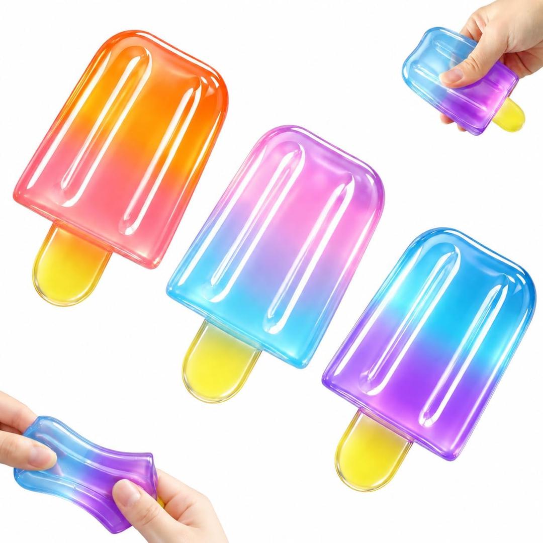3-Pack Ice Cream Squeeze Squishy, Summer Sensory Stress Relief Squeeze Squishy, Realistic Ice Cream Squishy Toy, Party Favors for Anxiety Relief for Everyone (3PCS Ice Cream 01)