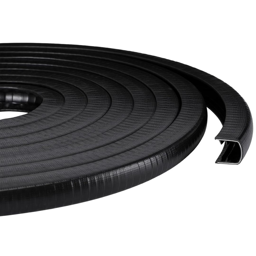25ft U-Shape Edge Trim Fits 1/2" Edge, Rubber Strip with Metal Clips for Edges Protector, Black Edges Banding Strip for Sharp/Rough Surface, Tables, Cars, Door Frame, Boat & More