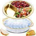 Baderke 1 Set 10" Taco Tuesday Divided Serving Platter Taco Bar Serving Set for a Party, Chip and Dip Tray Sets for Party, Appetizer Tray for Salsa, Snacks(Gold)
