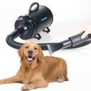Dog Dryer for Pet Grooming, High Velocity Pet Hair Dryer with Heater, Adjustable Speed, 3 Nozzles and a Comb, Black