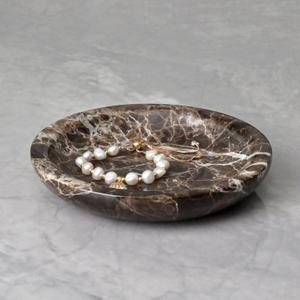 ZSHAWN Natural Marble Ring Dish Jewelry Tray 5.5" Trinket Dish for Rings Earrings Necklace, Scratch-Resistant Vanity Organizer, Elegant Gift for Women (Emperador Dark)