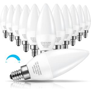 KINDEEP LED Candelabra Light Bulbs Dimmable 60 Watt Equivalent, Daylight 5000K, 600LM, E12 Candle Bulb Base 6W Ceiling Fan Lightbulbs Type B Bulb for Chandelier, Wall Sconces, 7 Packs