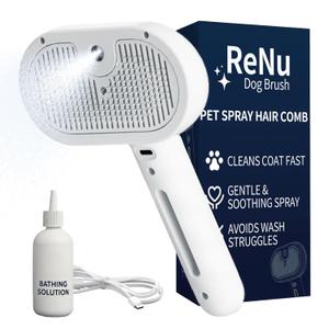 3 In 1 Self Cleaning Steamy Pet Brush, Pets Spray Hair Removal Comb  AntiStatic, Dog Grooming Tool with Steam & SelfCleaning, SkinFriendly Design + Bathing Solution