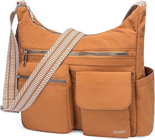 CLUCI Travel Purses for Women, Waterproof Nylon Crossbody Bags for Woman Trendy, Anti Theft Shoulder Bag for Ladies, Brown