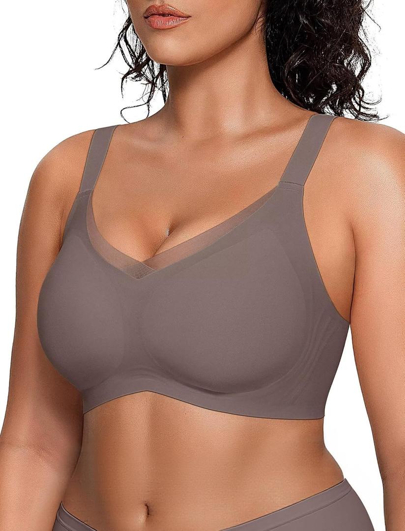 Vertvie Wireless Bras for Women No Underwire Supportive Mesh Crossover Bra Seamless Push Up Full Coverage Everyday Bralettes (X-Large, Grey)